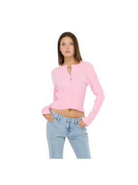 Forever 21 Cable Knit Fitted Cardigan Button Front Cap Sleeve Sweater